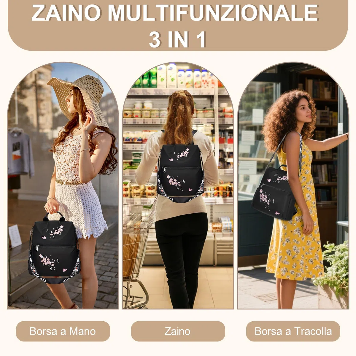Eshow Zaino Donna, Zainetto Antifurto Multifunzionale, Borsa Casual ed Moda per Viaggio, Scuola, Lavoro, Shopping, Visite e Università