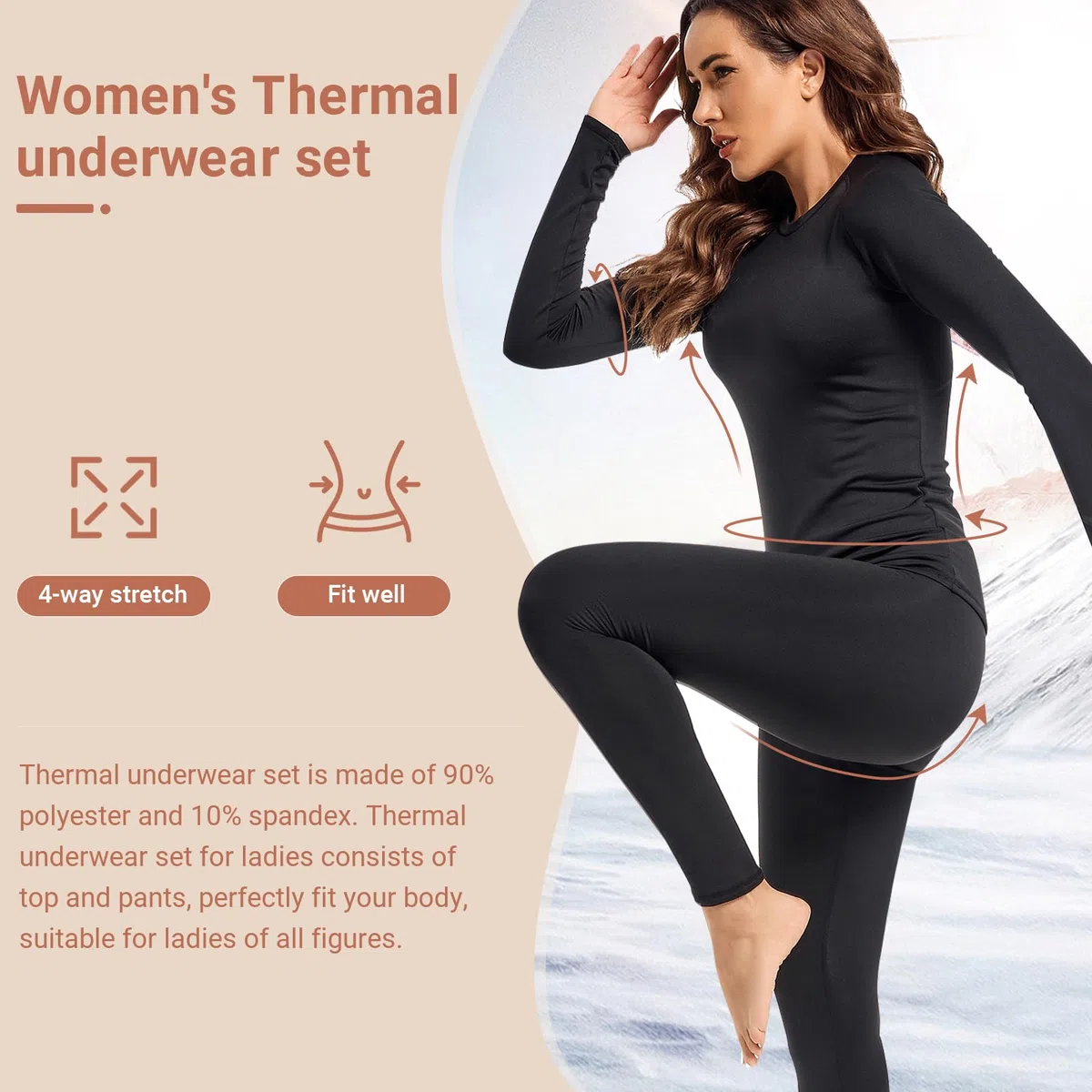 Leeboom Intimo Termico Donna Invernale Maglia Termica Donna Elastica e Asciugatura Tuta Termica Traspirante Ideale per Sci Corsa Palestra (Maglia+Pantaloni)