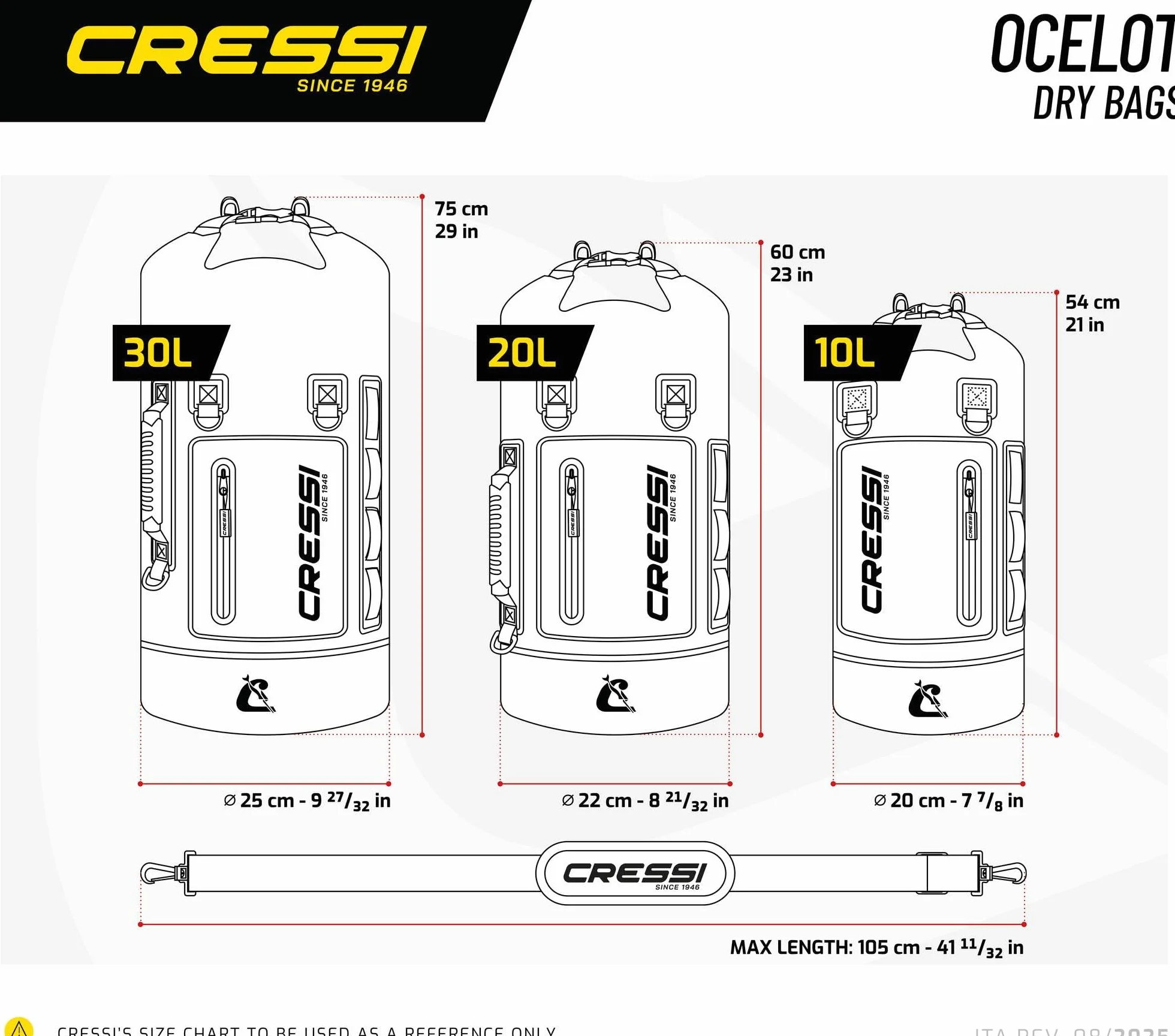 CRESSI dal 1946 - Ocelot Dry Bag - Borsa Stagna Impermeabile Unisex da Mare, Barca e Attività Acquatiche, Disponibile Piccola, Media e Grande