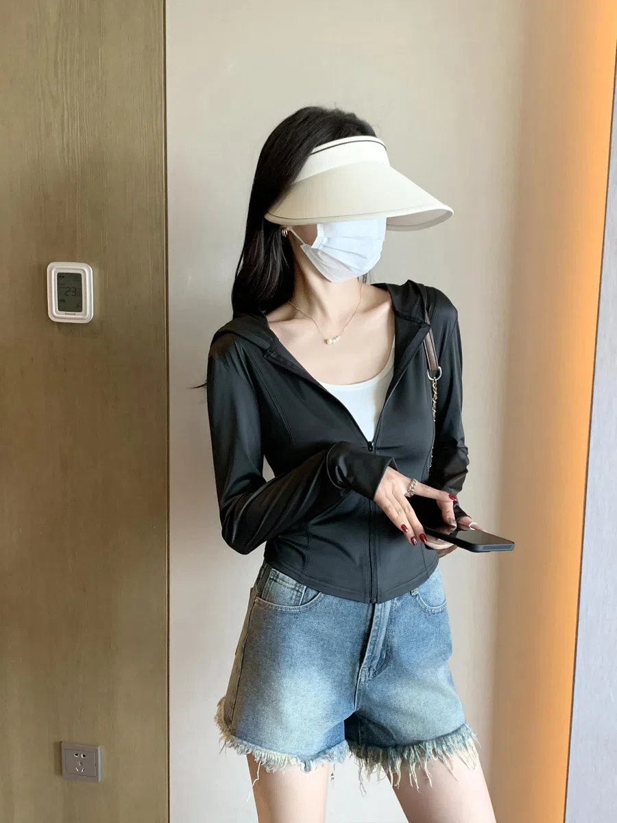 GRECERELLE Elegante giacca da corsa da donna, tinta unita, con zip, leggera, protezione solare, abbigliamento estivo