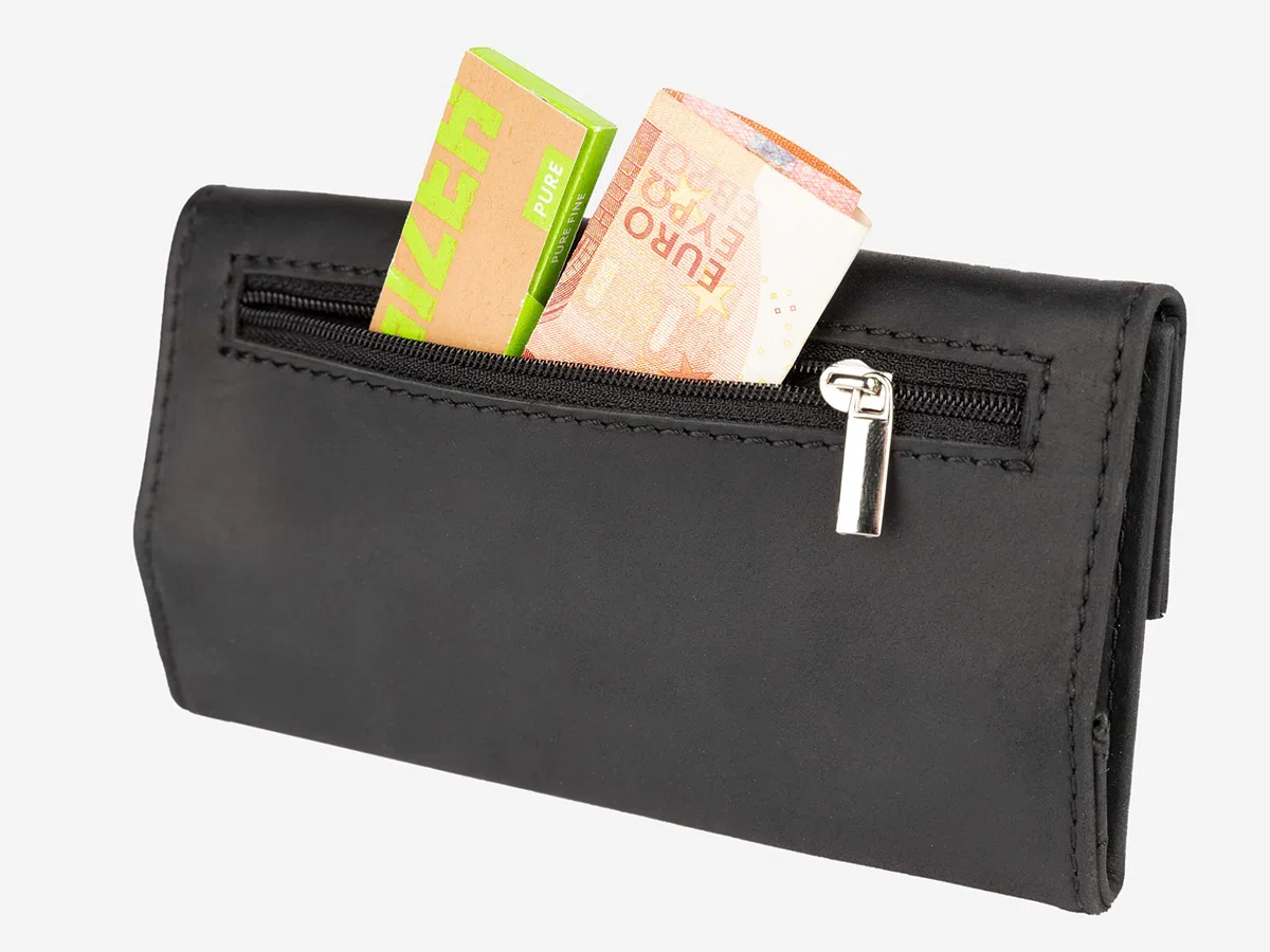 skaard Portatabacco in pelle | Astuccio per tabacco da rollare, cartine e filtri | Nero
