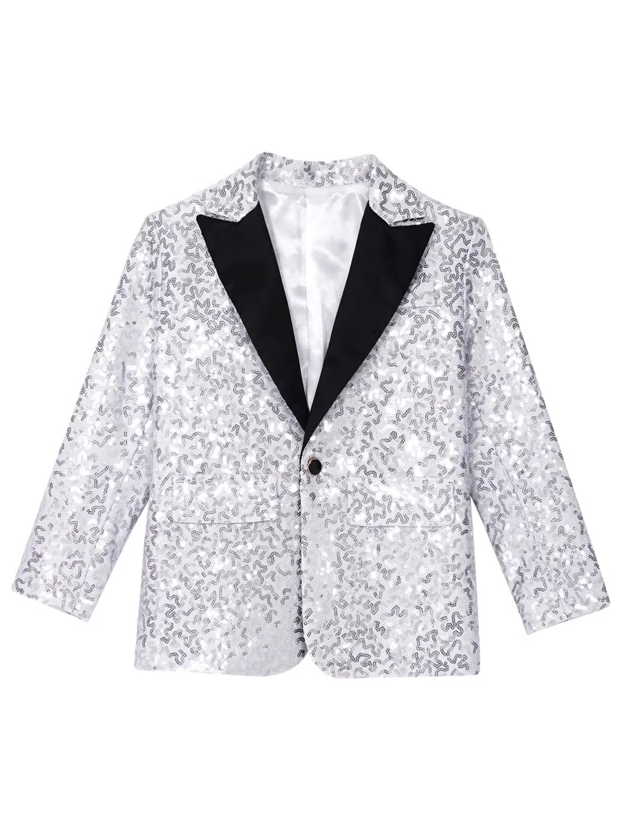 dPois Giacca Paillettes Bambino Panciotto da Cerimonia Sera Party Giacca Elegante Brillantini Blazer Un Bottone Cappotto Abito da Batessimo Festa Slim Fit Smoking