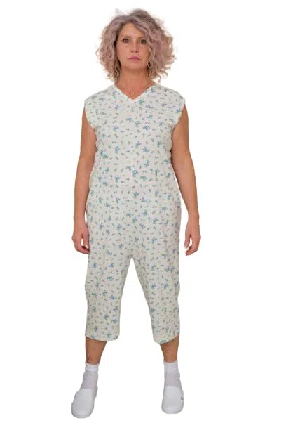 FERRUCCI COMFORT Pigiama Sanitario Estivo Smanicato con Cerniera Zip sul Dorso in 100% Cotone - 9012/7 - Donna e Uomo - per Anziani, Incontinenza, Alzheimer