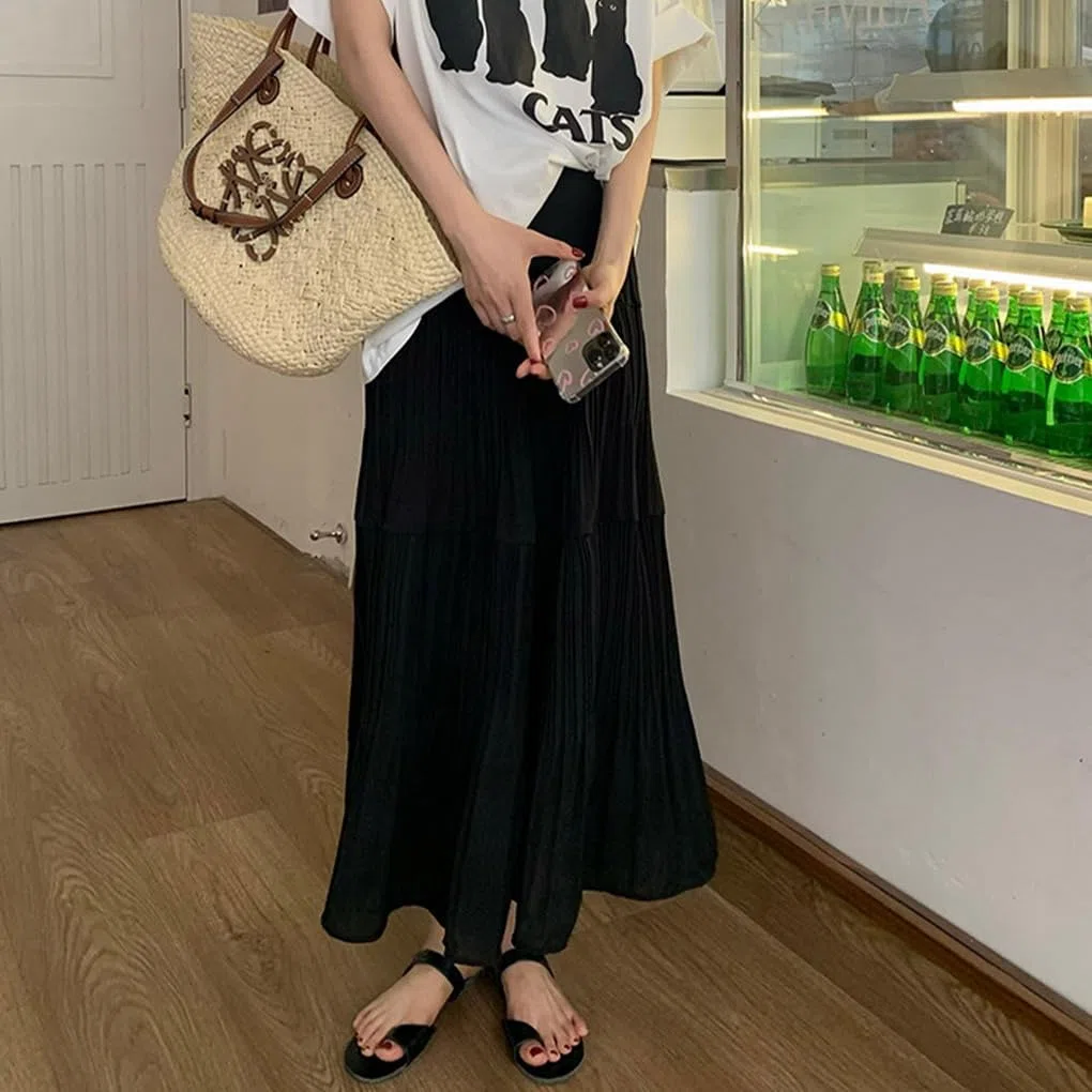 Gonna da Donna maternità con Volant Estivo Casual Gonna Lunga Premaman Tinta Unita Vintage a Pieghe Maxi Gonna a Strati Donna Gravidanza A-Line Gonna a Dondolo in Chiffon