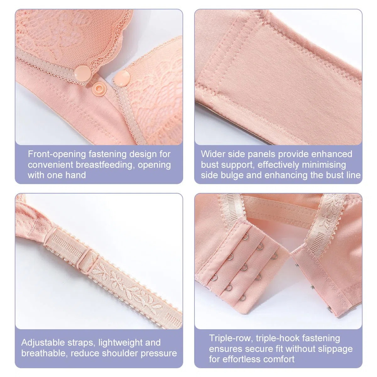 Reggiseno Allattamento Push Up Imbottito 3pcs Reggiseno da allattamento Pizzo senza ferretto con Spalline Regolabili Reggiseno Premaman Gravidanza e Sonno