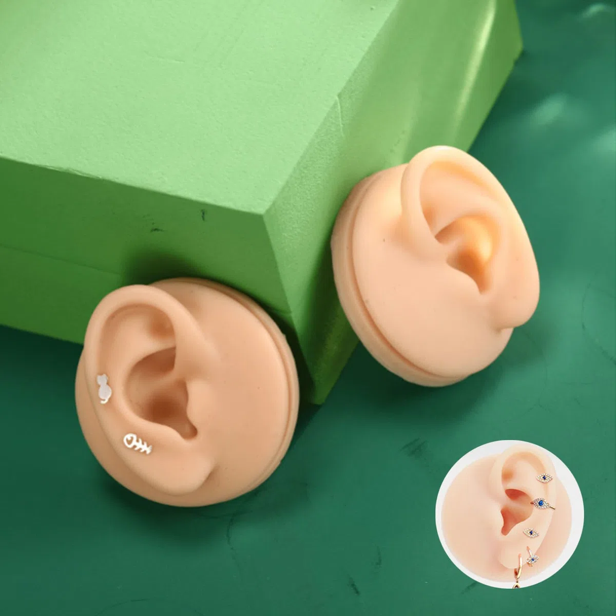 Finto Stampo Per Orecchio, 1 Paio Di Orecchio In Silicone Modello, Orecchio In Gomma Per La Pratica Del Piercing, Morbido Silicone, Con Espositore In Acrilico, Per Orecchini, Espositori Per Gioielli