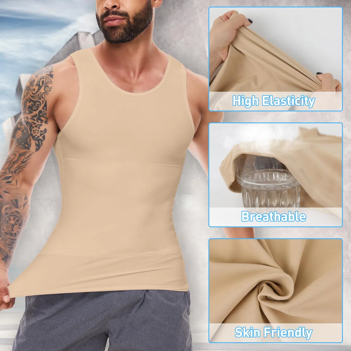 SLIMBELLE Canotta Contenitiva Uomo Elasticizzata Maglia Dimagrante Fascia Pancia Senza Maniche Palestra Shapewear
