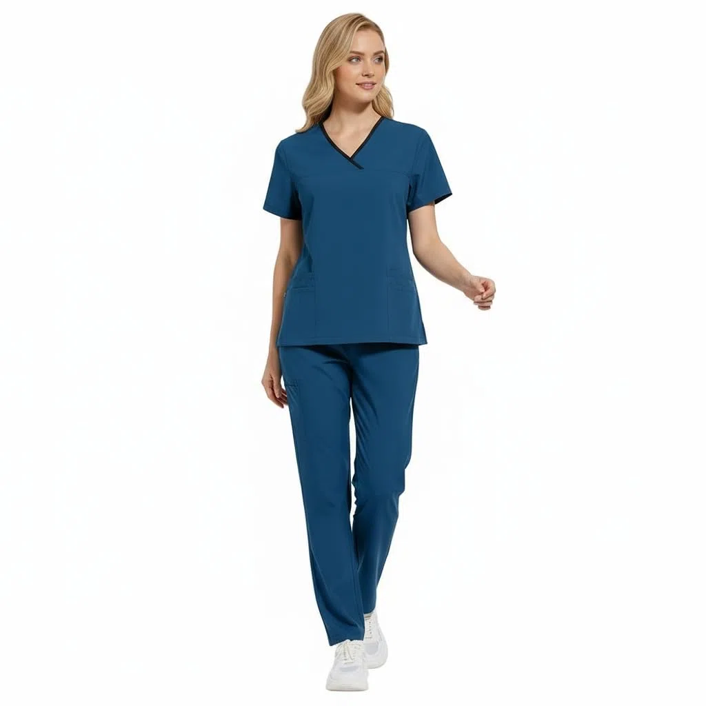 Scrub per le donne Split Suit V-Top e pantaloni da jogging con quattro tasche colore puro asciugatura rapida medica infermieristica uniforme DK51