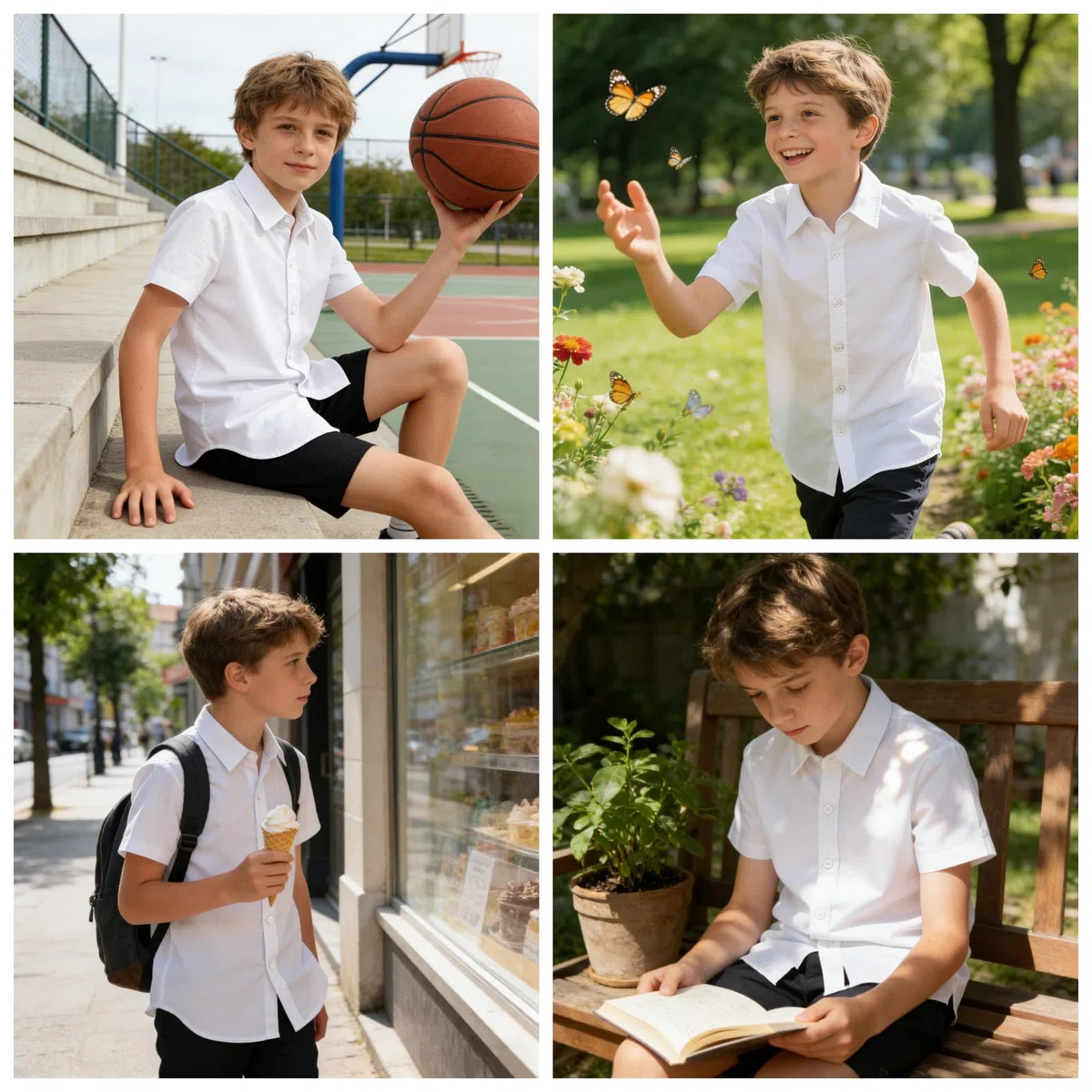 LOLANTA Camicia a Maniche Corte per Bambini, Camicia Scolastica Formale in Puro Cotone, 3–14 Anni