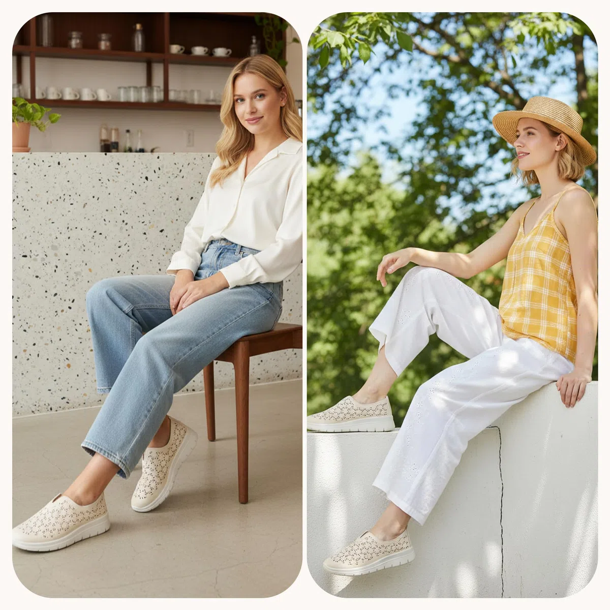 JOMIX Scarpe Donna Slip-On Traforate, Sandali Casual Comodi Antiscivolo Leggeri Traspiranti, Suola Ammortizzante per Casa, Passeggio e Tempo Libero