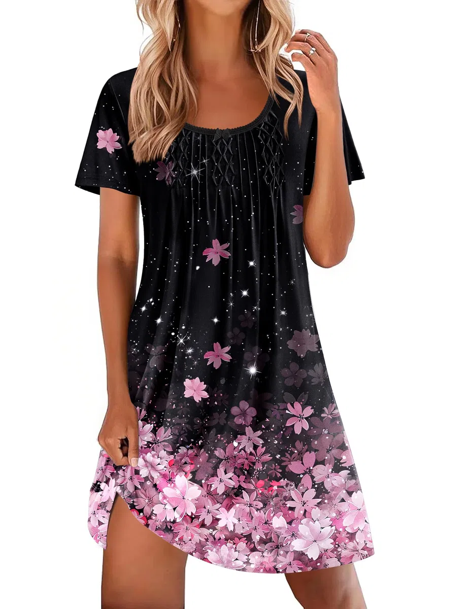 Ekouaer Camicia da Notte Donna Estiva con Inserti Pizzo e Stampa Floreale Pigiama Maniche Corte con vestibilità Rilassata