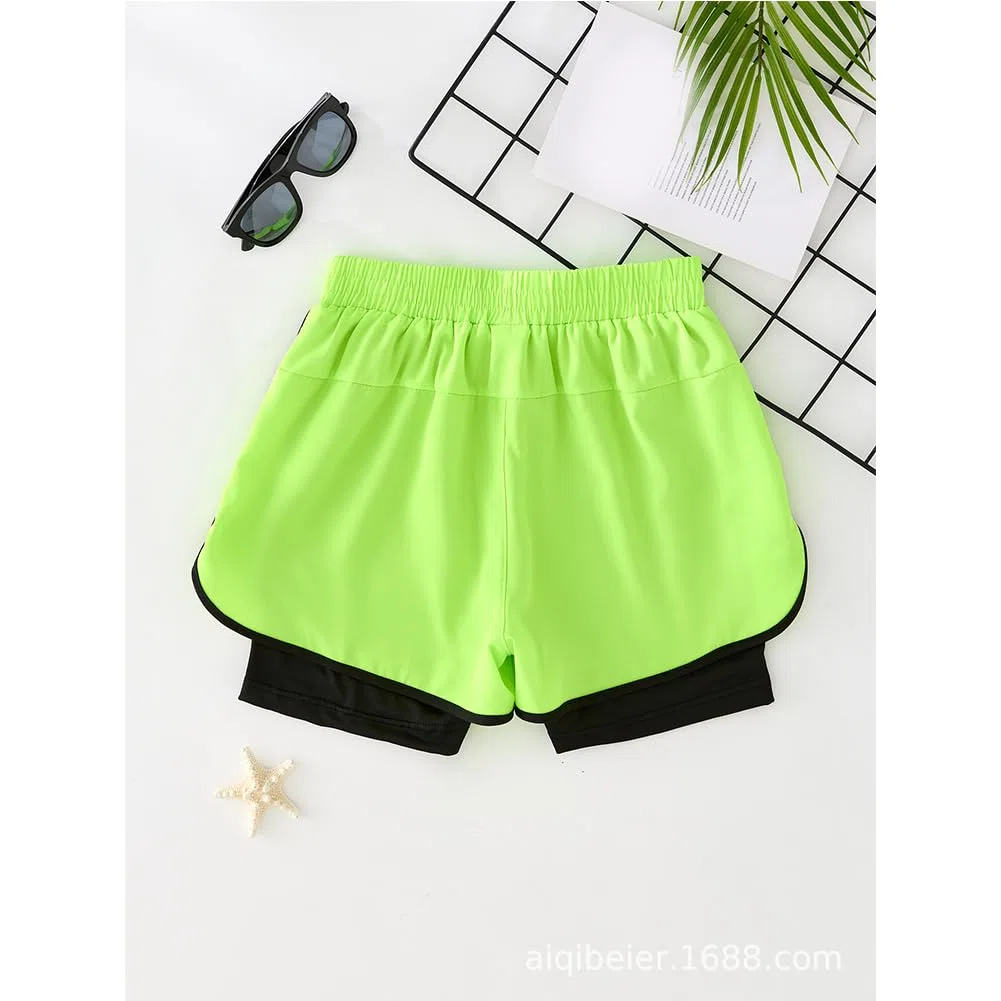 Pantaloncini da corsa 2 in 1 per ragazzi, elasticizzati, leggeri, ad asciugatura rapida, per palestra, allenamento