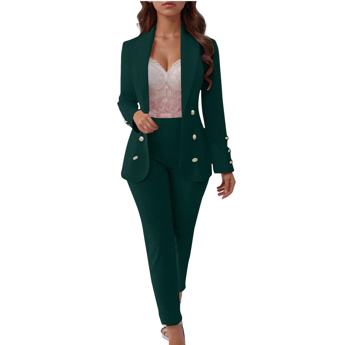 Tailleur Donna Eleganti da Cerimonia Pantaloni e Giacca Completo da Donna con Risvolto Business Suit con Bottone Completi di Pantaloni 2 Pezzi per Matrimoni e Feste