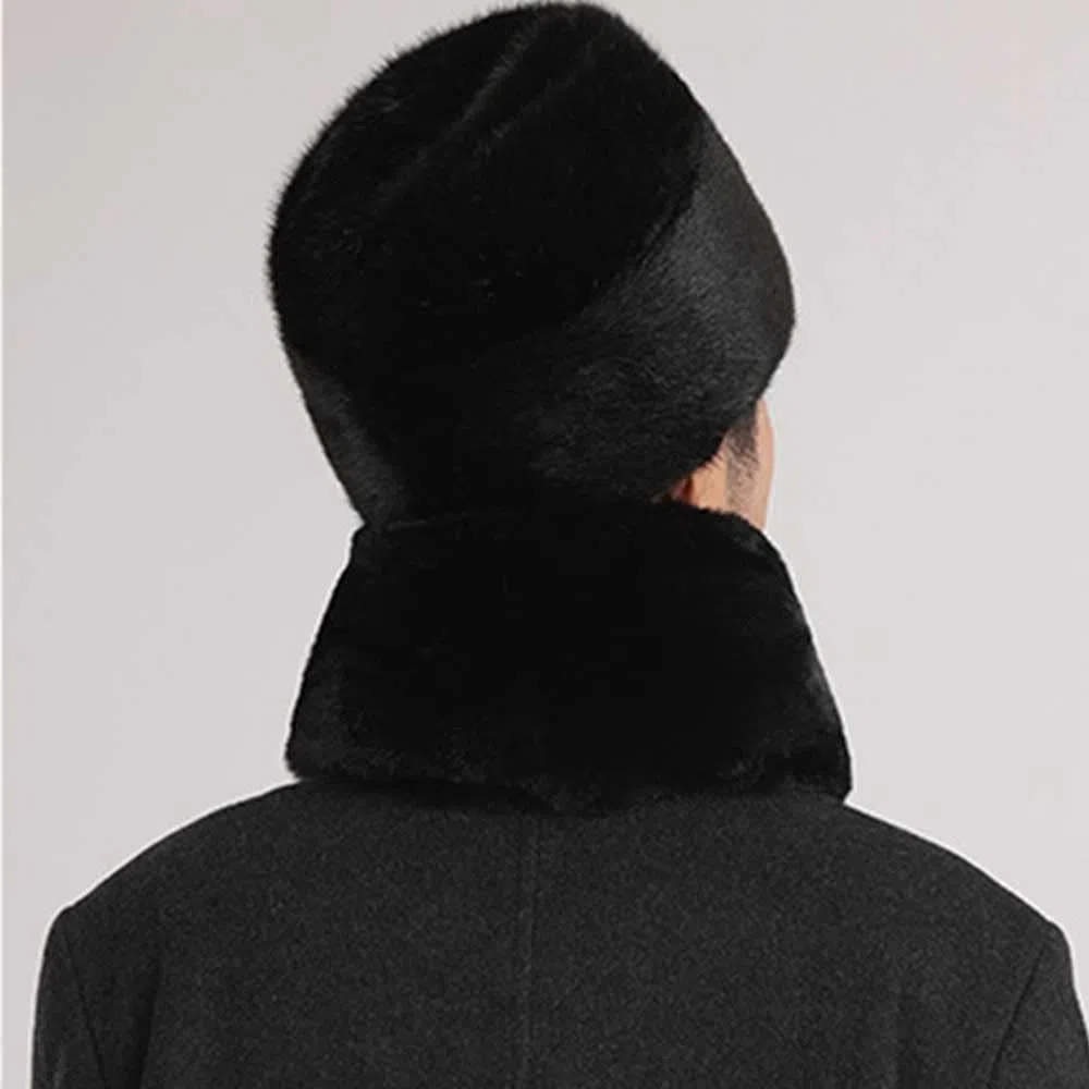 Ushanka - Cappello da uomo in stile militare russo, cappello da sci per l'inverno, in finta pelliccia, nero, termico, per sport all'aria aperta, antivento