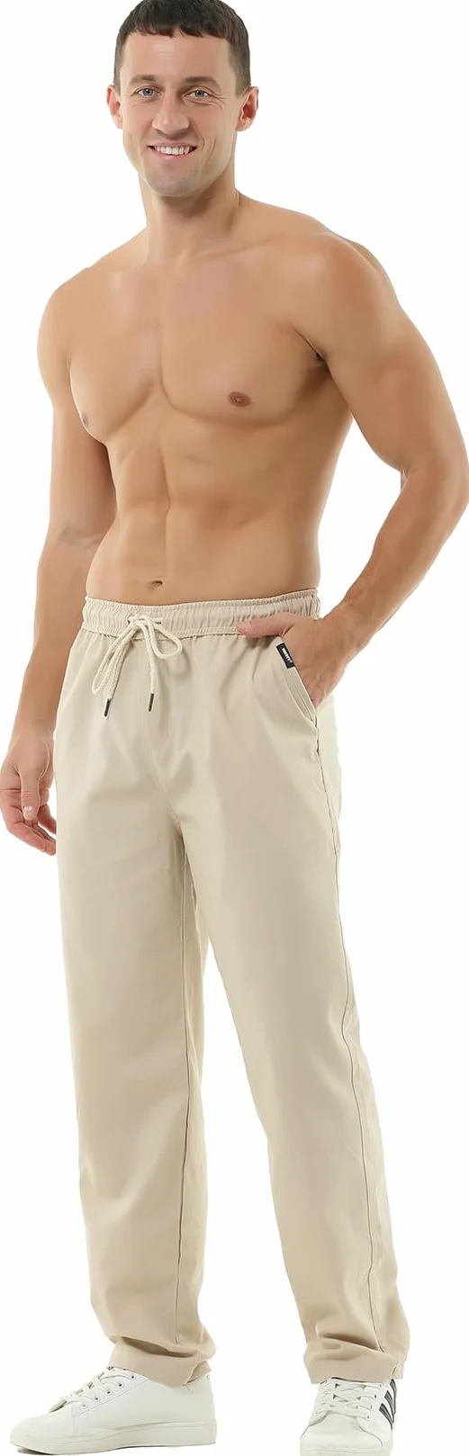 HOEREV Pantaloni Casual da Uomo in Lino