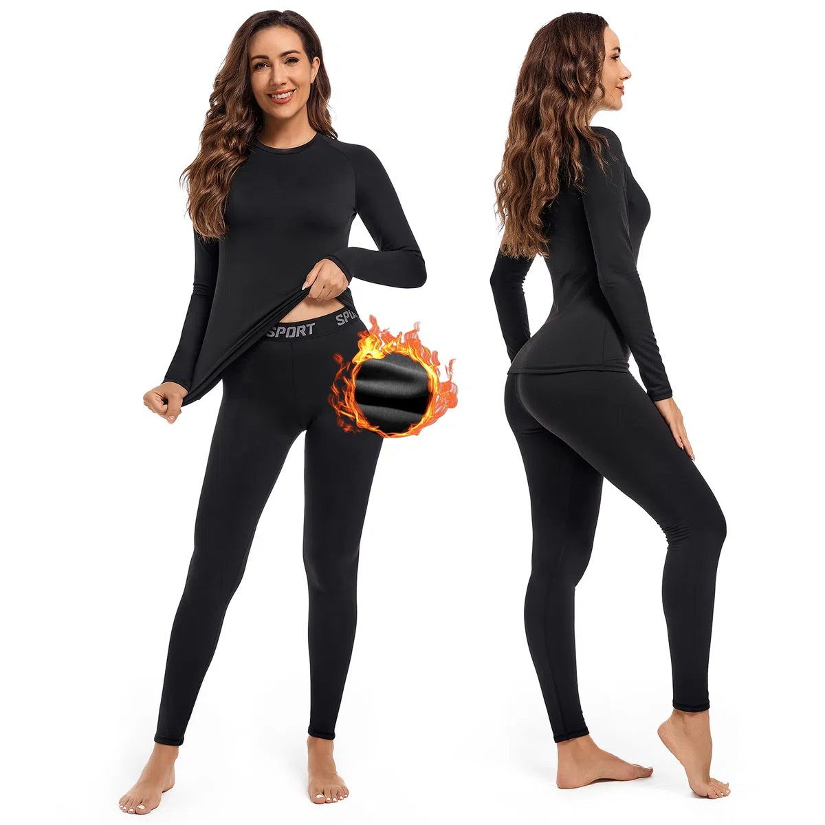 Leeboom Intimo Termico Donna Invernale Maglia Termica Donna Elastica e Asciugatura Tuta Termica Traspirante Ideale per Sci Corsa Palestra (Maglia+Pantaloni)