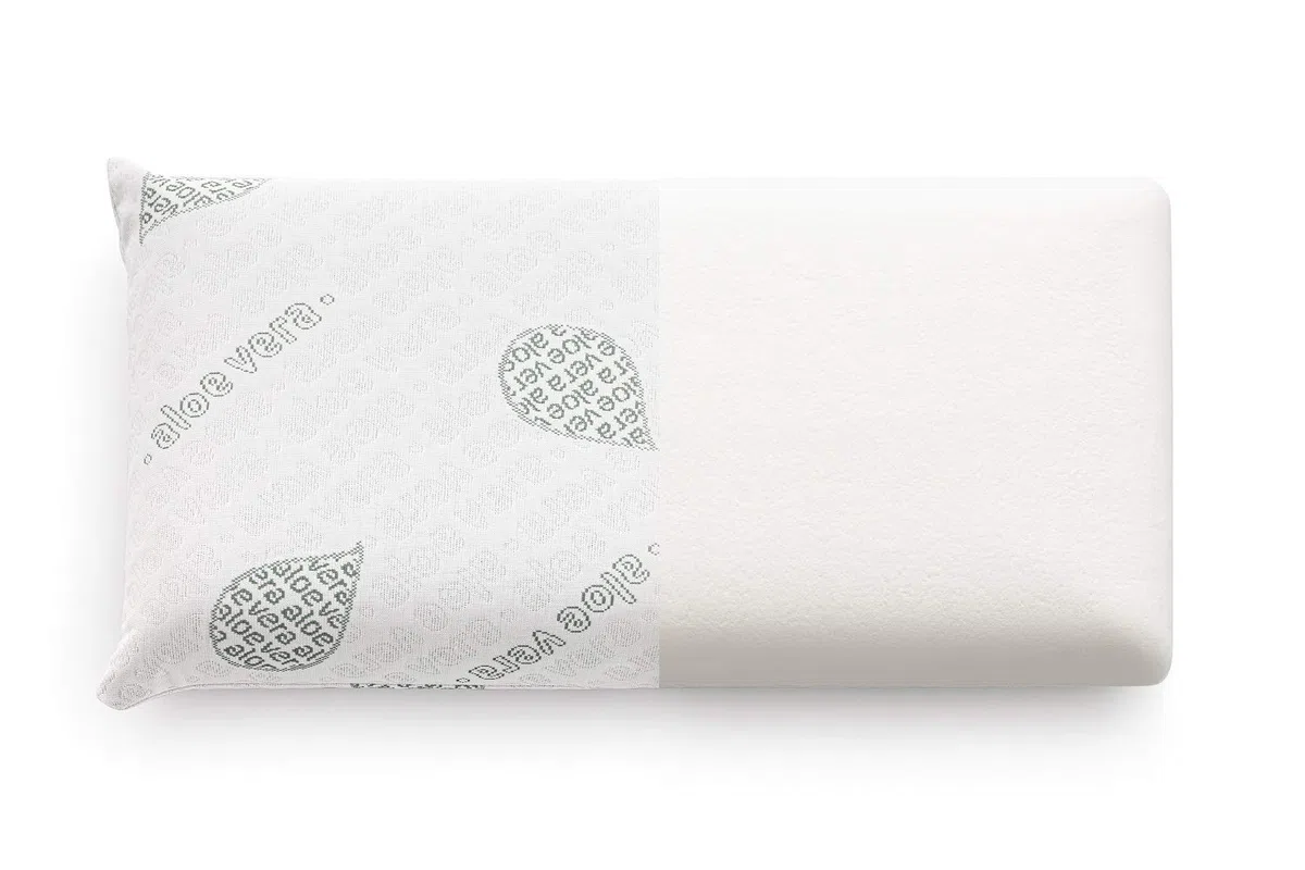 textil-home Cuscino da viaggio Memory Foam - 43x24 cm - Tessuto ecologico in aloe vera, anima in puro visco 100% naturale - Include borsone da viaggio.