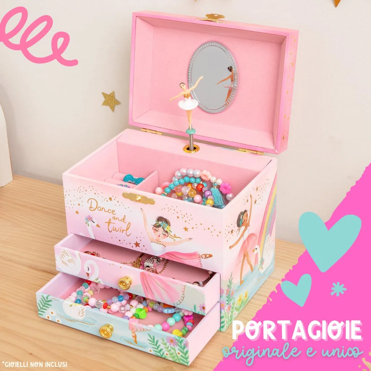 Scatola Musicale per Bambine - Portagioie Carillon per Bambini con Ballerina Rotante, Regali di Compleanno Balletto per Bambine, Scatole per Gioielli, 17,1 x 13,3 x 15,2 cm - 3-10 anni, Rosa