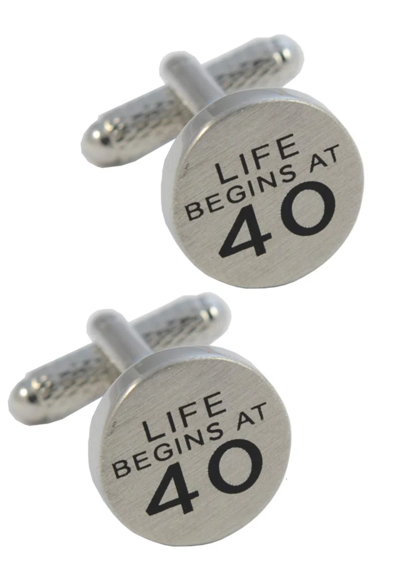 Gemelli Camicia Uomo 40 Anni - Con Scatola - Life Begins at 40 - Ottone - Colori Argento e Nero - Un Paio