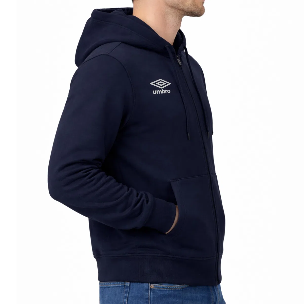 Umbro - Felpa da Uomo in Cotone Leggero con Cappuccio e Cerniera Full Zip, Sportiva, Casa, Palestra, Jogging, Tempo Libero