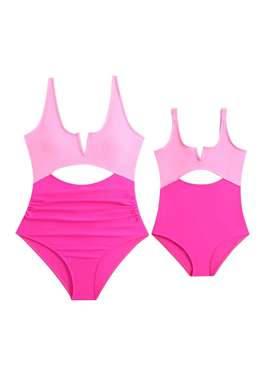 OMZIN Mamma E Io Costumi da Bagno Interi Abbinati Tuta da Bagno Ritaglio A Vita Alta Collo A V Monokini Costumi da Bagno