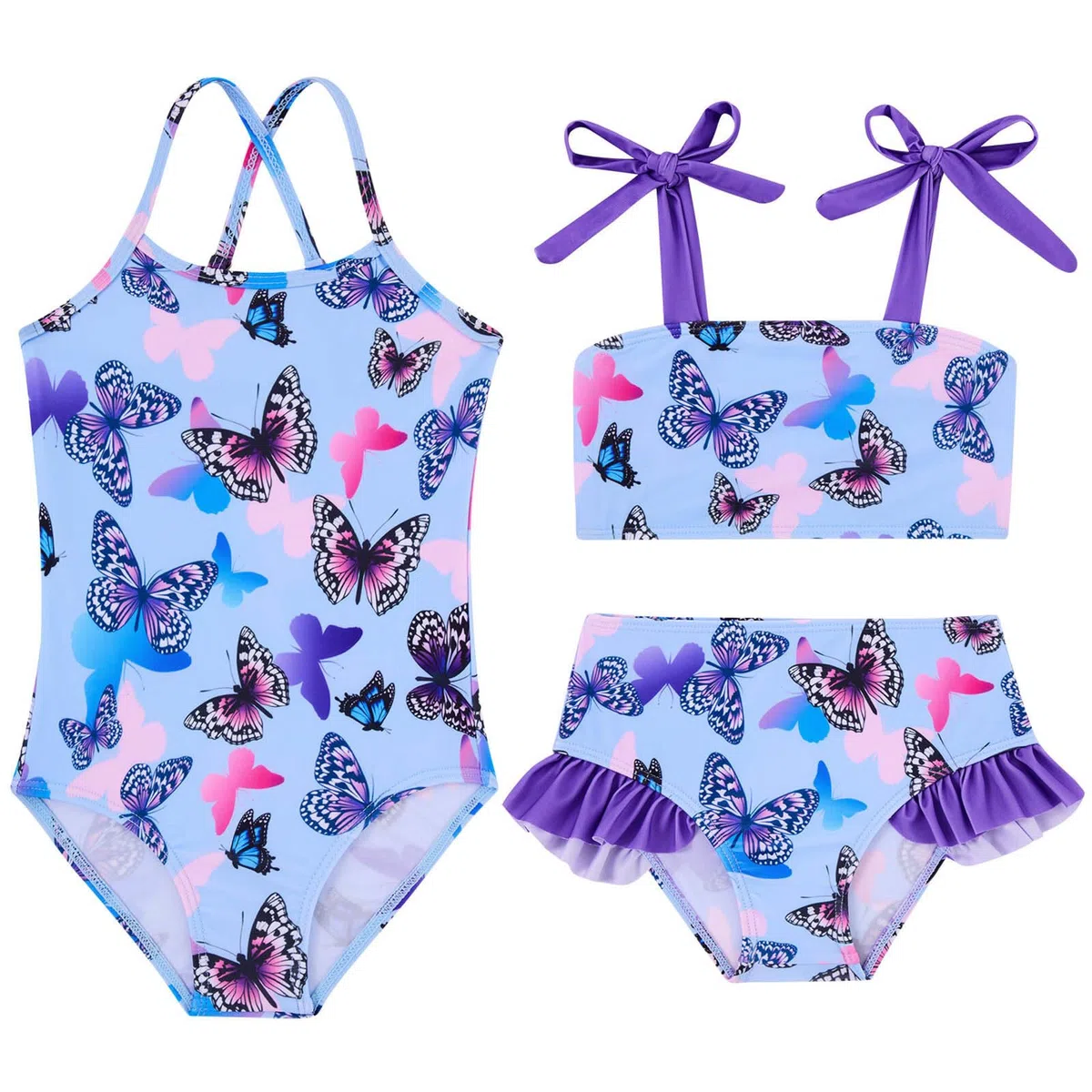 Kids4ever Costume da Bagno Bambina Intero + Bikini Due Set Mare e Piscina per Bambini 2-7 Anni
