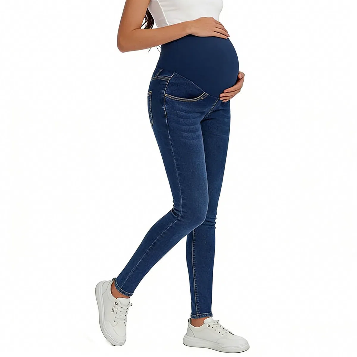 Jeans da Donna Incinta Vita Elasticizzata Pantaloni in Denim Supporto Addominale Pantalone con Tasche Leggings Pratici Jeans Morbidi Comodi Leggins Traspirante Pants per Gravidanza