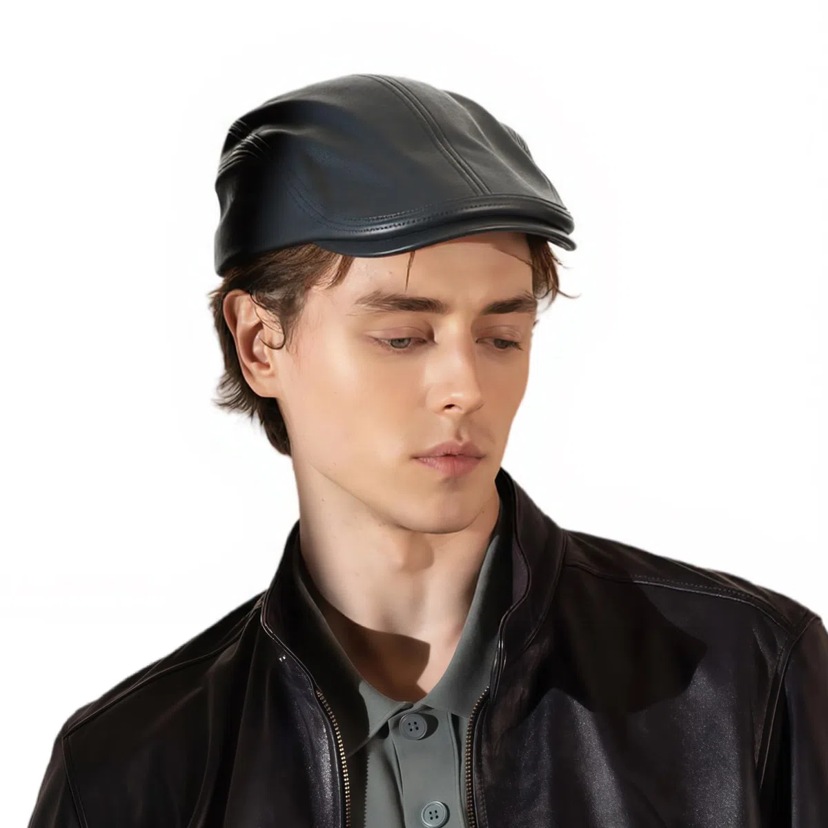 Set di Cappello in Pelle e Guanti in Pelle Uomo,Cappello Invernale Guanti da Uomo a Dita piene Caldi Béret Retro