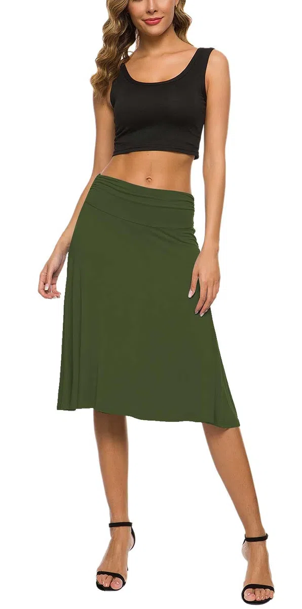 Donna Elegante Casual Elastico Midi Yoga Gonna Piega Media Vita Svasato A-Line Gonna