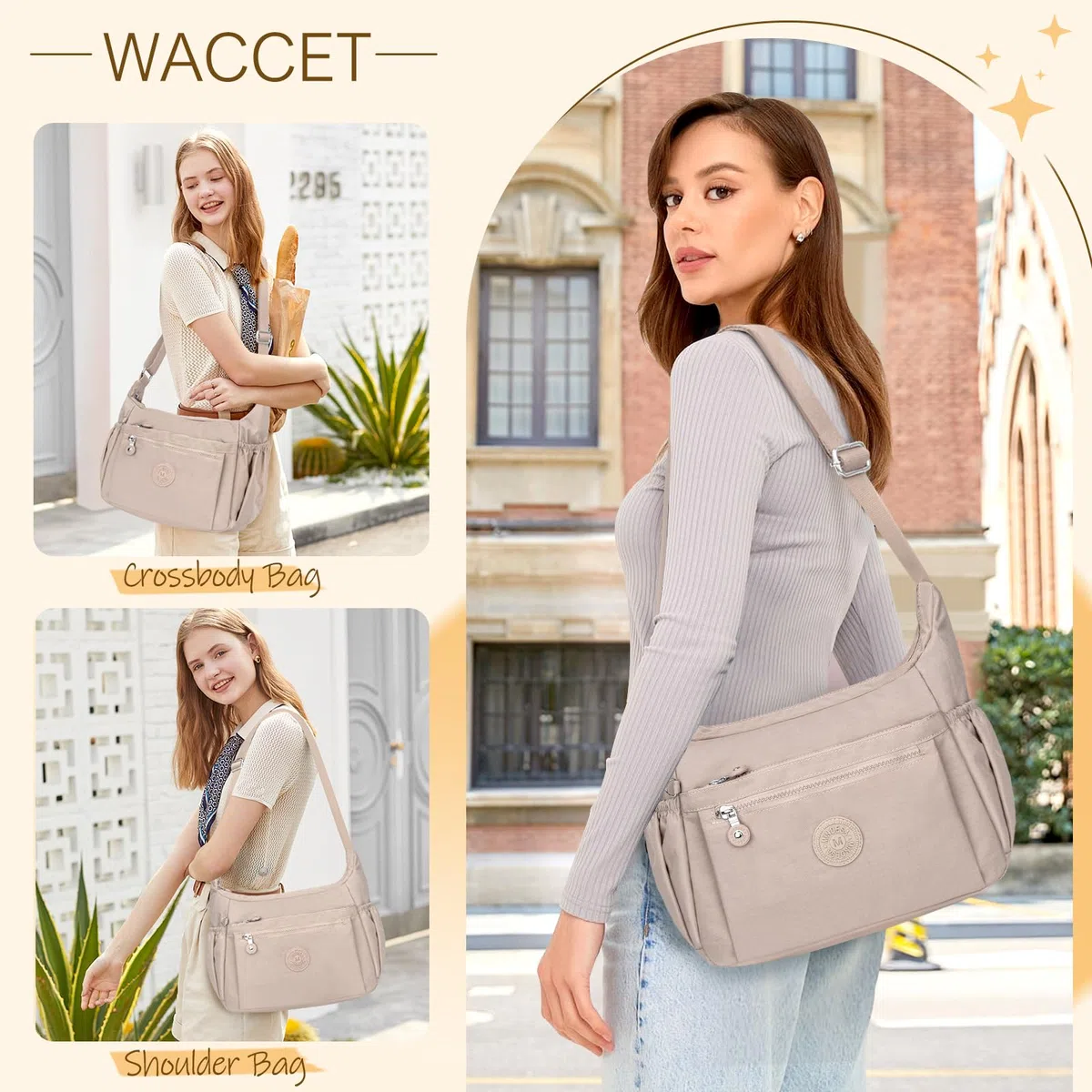 Borsa a Tracolla da Donna, Borsa Tracolla Grande Multitasche in Nylon Impermeabile Borsa a Spalla Donna con Tracolla Regolabile Leggera Crossbody Bag Donna per Shopping Lavoro Viaggio Festa