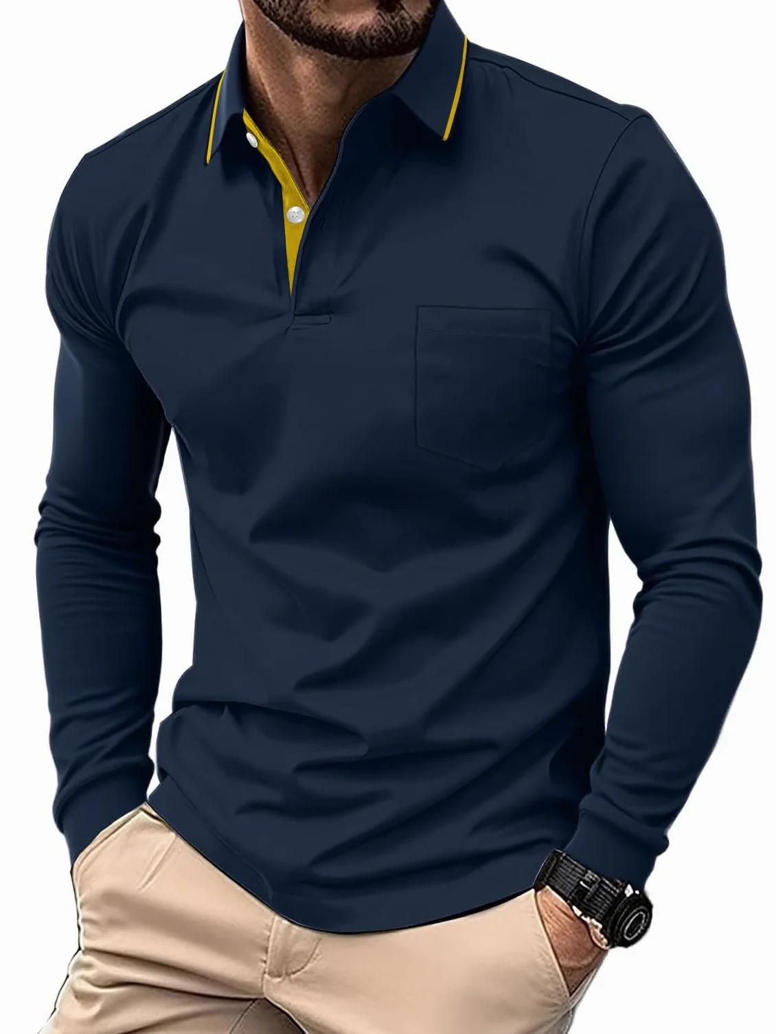 SwissWell Polo Uomo Manica Lunga Golf T-Shirt con Taschino Traspirante e Leggera