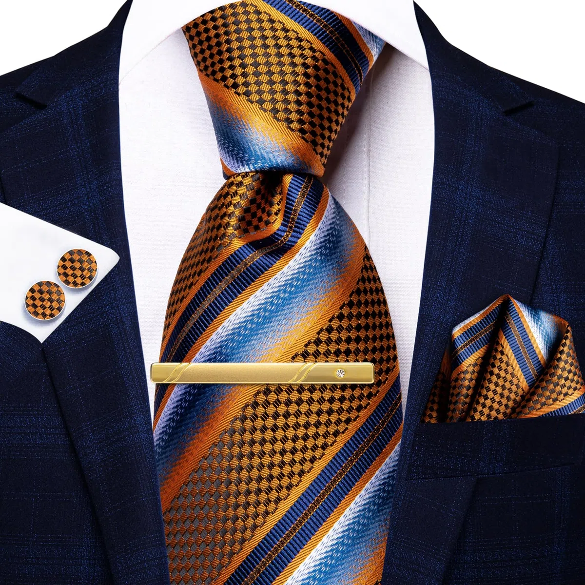 Hi-Tie Cravatte da uomo in seta formale tessuta cravatta tasca quadrata gemelli clip set per matrimonio lavoro