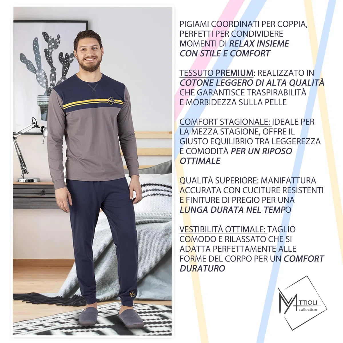 MATTIOLI Pigiama Uomo e Donna in Cotone Leggero, 100% Cotone
