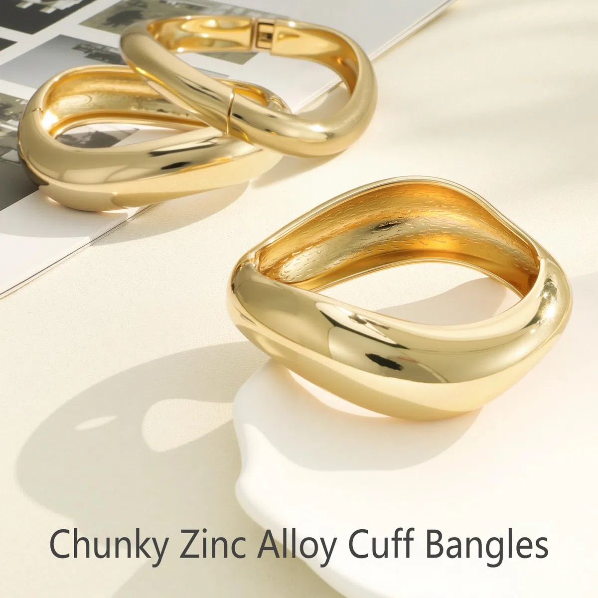 Emibele Bracciali d'oro per le Donne, 3PCS Bracciali d'oro con Cerniera Aperta Per le Donne, Bracciale Largo Per il Braccio, Regali di Gioielli Minimalisti Per San Valentino, Natale e Compleanno