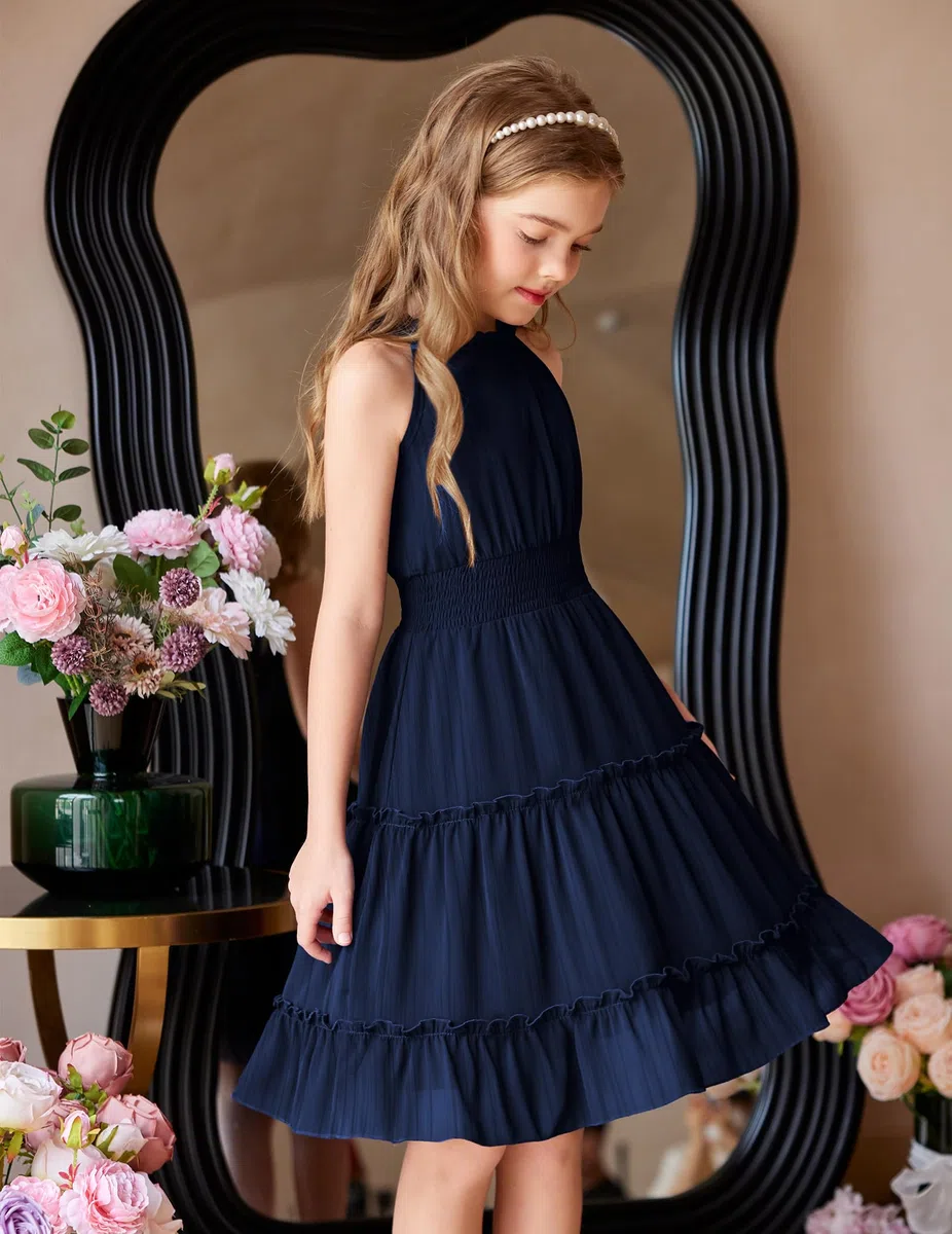 Arshiner Abiti per Ragazza Estivo Senza Maniche Abito Festivo Scollo Vestito Leggero Bambini Chiffon Spalle Scoperte Vestiti Casual Midi a Trapezio Elegante Abito da Sera per Ragazza 6-13 Anni