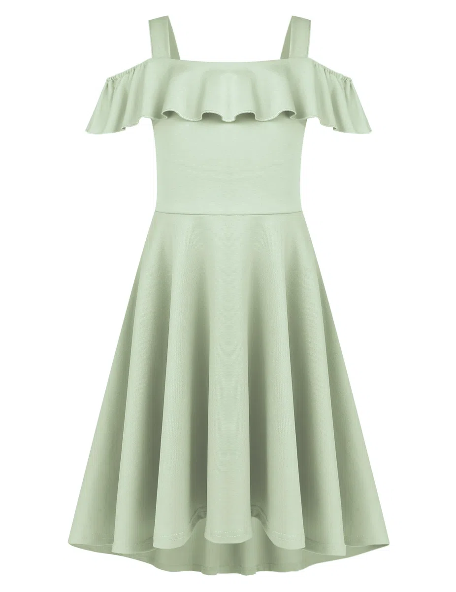 Arshiner Vestito Estivo per Ragazze Bambini Maniche con Volant Elegante con Cinghie Abiti per Bambini Linea A Abito Alto Basso Casual con Tasca 4-13 Anni