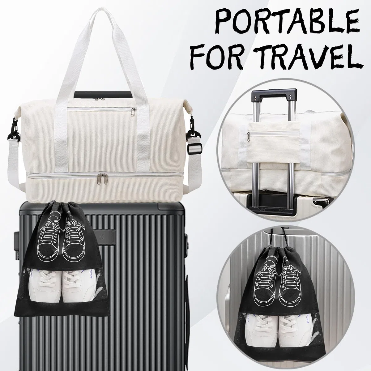 YOUYIKE Borsone da Viaggio Donna Borsa 40x30x20 con 2 Pezzi Borse per Scarpe Scomparto Scarpe Viaggio Pieghevole Separazione a Secco e a Umido Borsa Piscina Palestra Weekend Aereo Bagaglio Sportiva | borsa da viaggio 40l