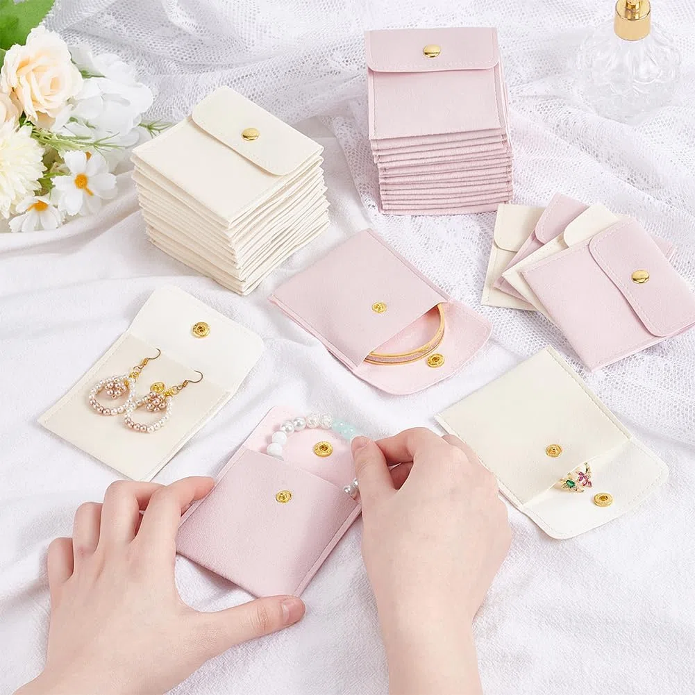 PH PandaHall 40pz Sacchetti per Gioielli Microfibra Sacchetti Gioielli con Bottone a Pressione, 2 Colori Piccola Borsa per Confezione Regalo Collana Bracciali Orecchini Anelli, 8x8cm