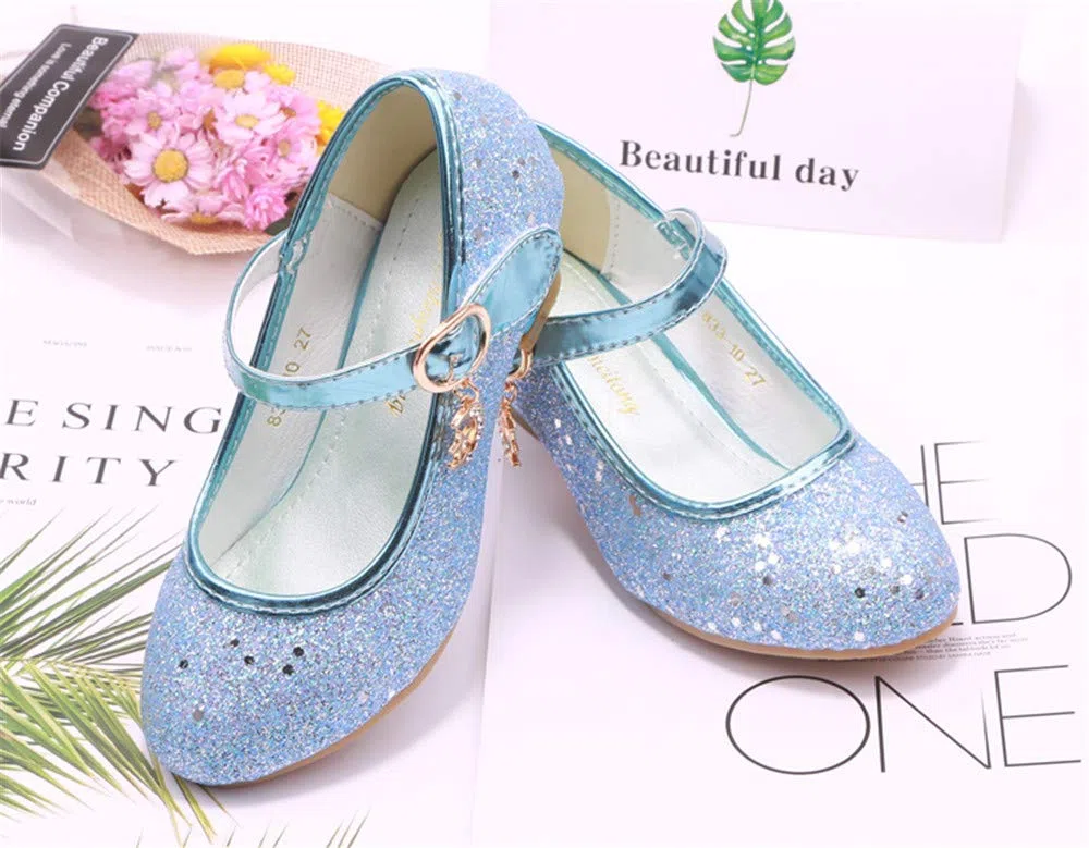Principessa Scarpe Bambina Festive Scarpe col Tacco da Principessa Cosplay Scarpe da Sera per Bambine Dress Up Cerimonia Festa Scarpe Eleganti Blu,EU25-38