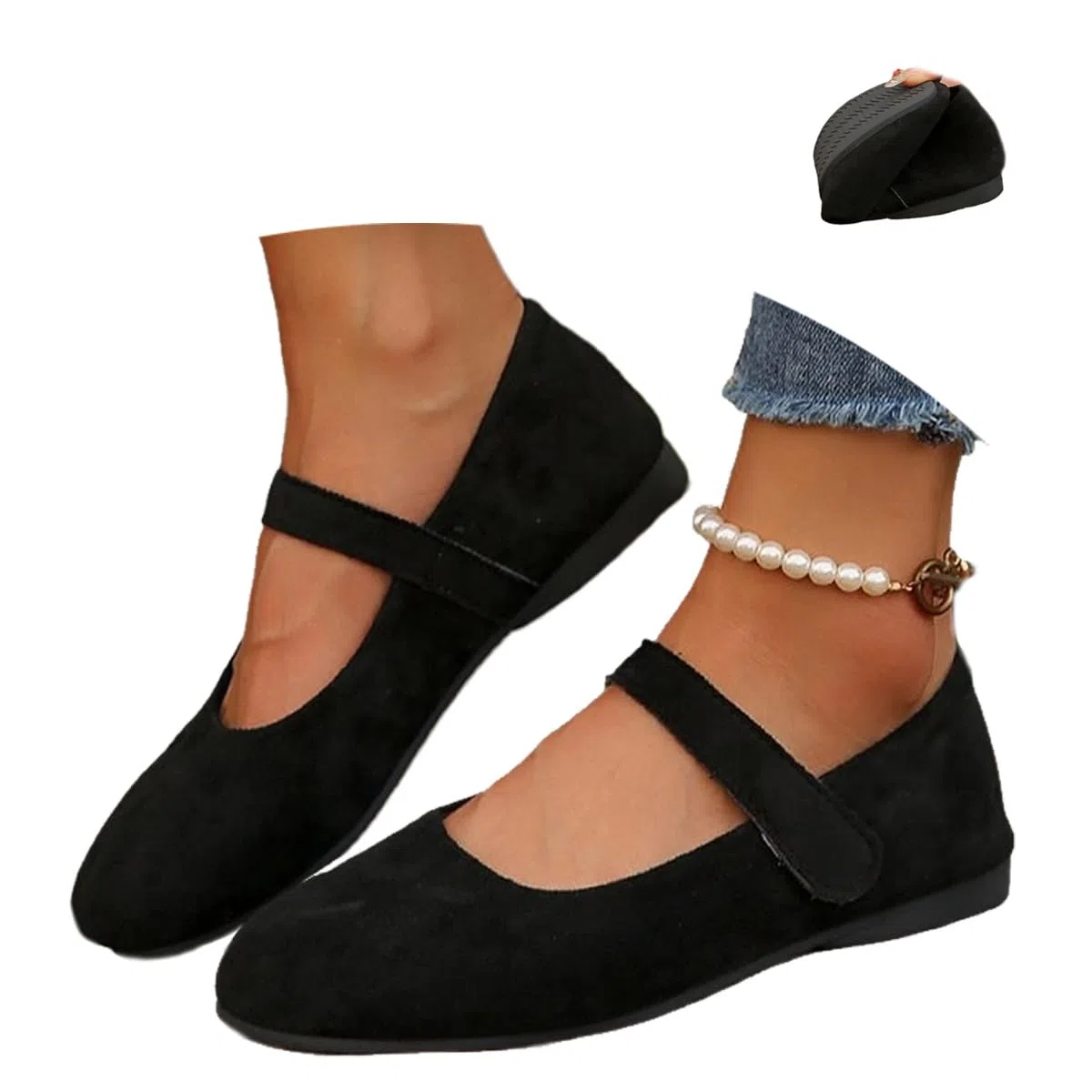 Orthopedic Suede Mary Jane Flats for Women, Comfortable Round Toe Ballet Shoes Fashion Slip on Loafers Casual Walking Dressy Shoes