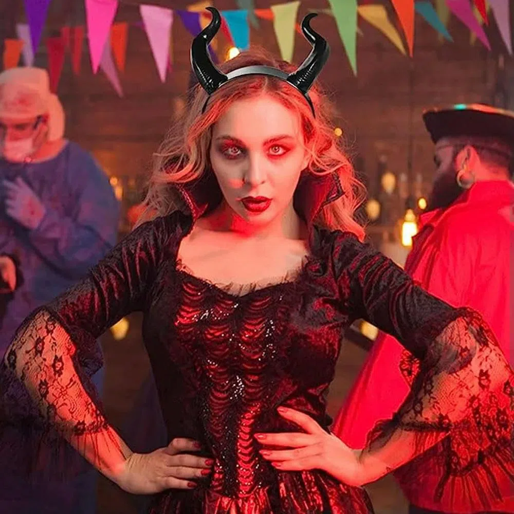 SYJYM - Copricapo per travestimento da Antilope e Diavolo, per travestimento di Natale, Halloween, con corna da strega, regina nera, corna da demone, copricapo