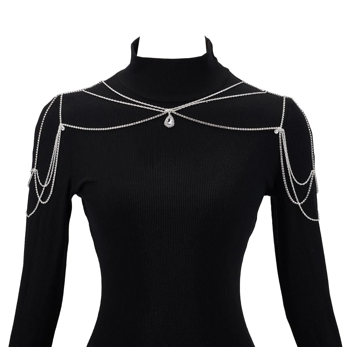 NICENEEDED Catena per Il Corpo con Spalla Strass, Catena Posteriore Multistrato con Pendente A Goccia d'Acqua, Catena da Braccio in Cristallo con Catena per Sfondo Nuziale