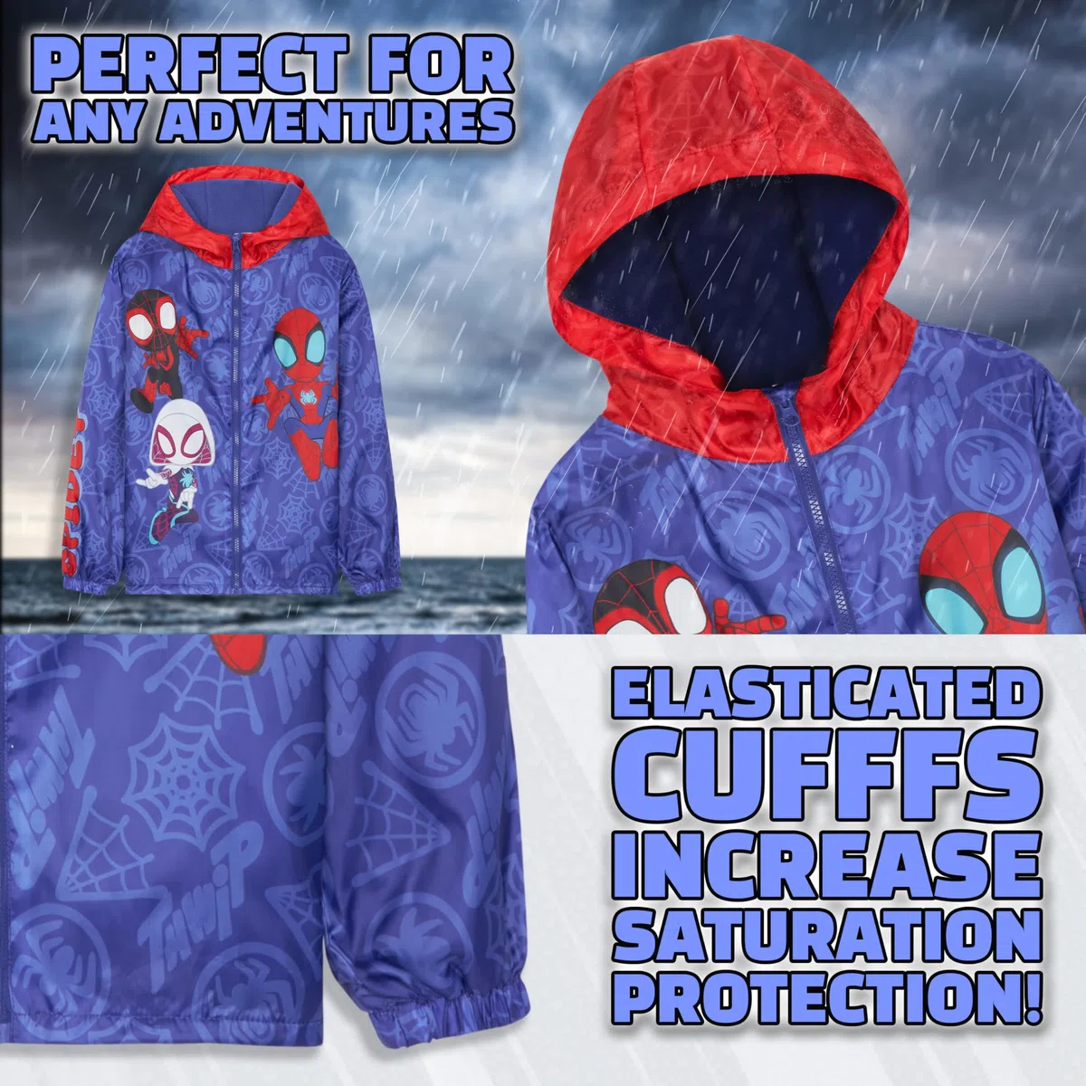 Marvel Spidey Giacca Impermeabile Bambino, Giacca Antipioggia con Cappuccio e Fodera in Pile, Idea Regalo per Ragazzi