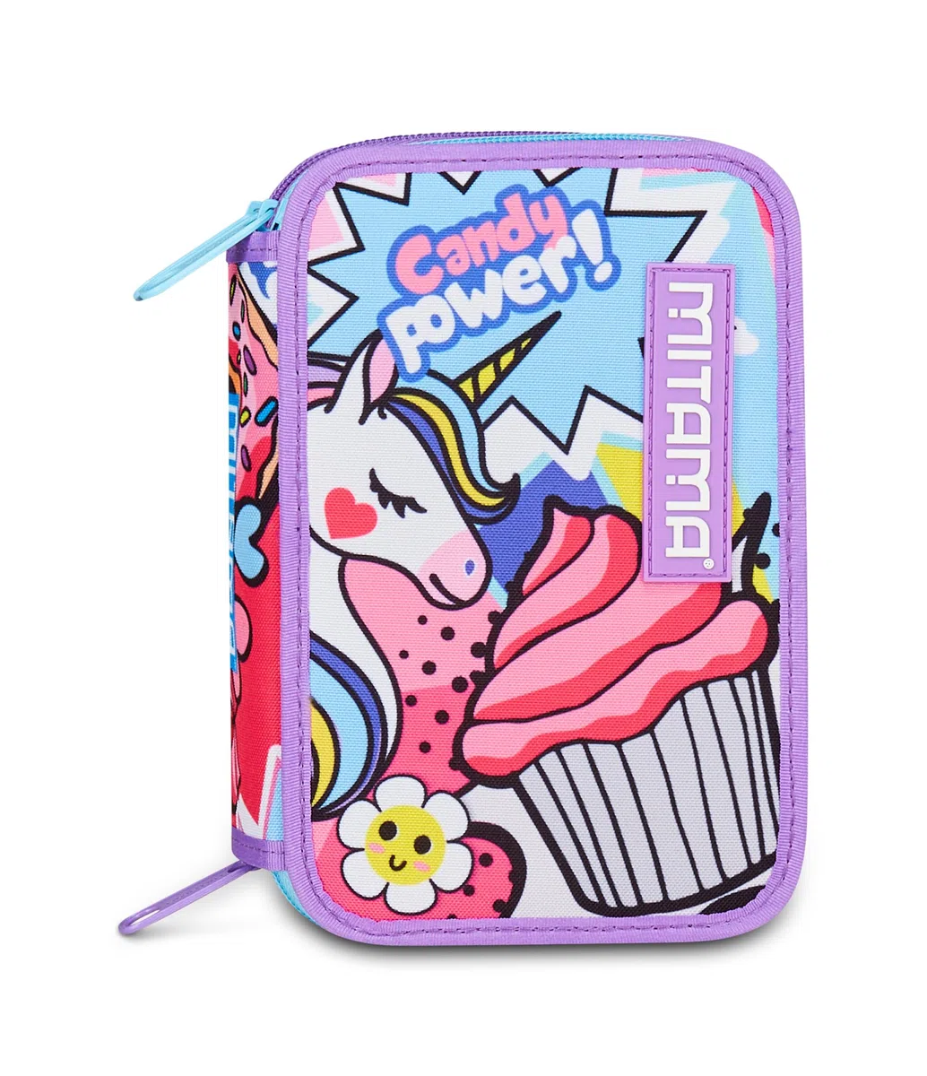 Mitama Astuccio Scuola 3 Scomparti, TRIPLO DAISYPOP, Contenuto 47 pz, Completo di Matite, Pennarelli, Portapenne Scuola Elementare Bambina