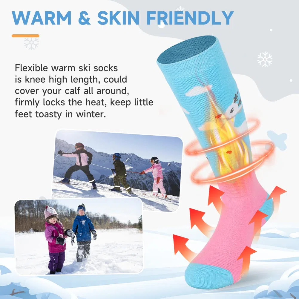 Findway Calze da Sci per Bambini,Calze Termiche per Bambini 85% Cotone Ragazzi Ragazze Calzini da Neve Traspirante Caldo Inverno All'aperto Calzini da Sci per Sci Pattinaggio Snowboard,2 Paia/3 Paia