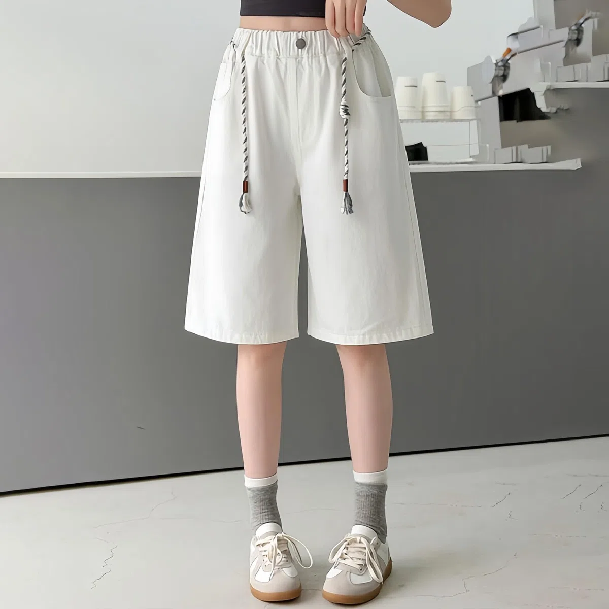 Pantaloncino da Ragazza Elasticizzato Casual con Elastico in Vita Alta Pantaloncini Estivi da Bambina Pantaloni Corti Larghi Pantaloni Corti Bambina per Vacanze al Mare