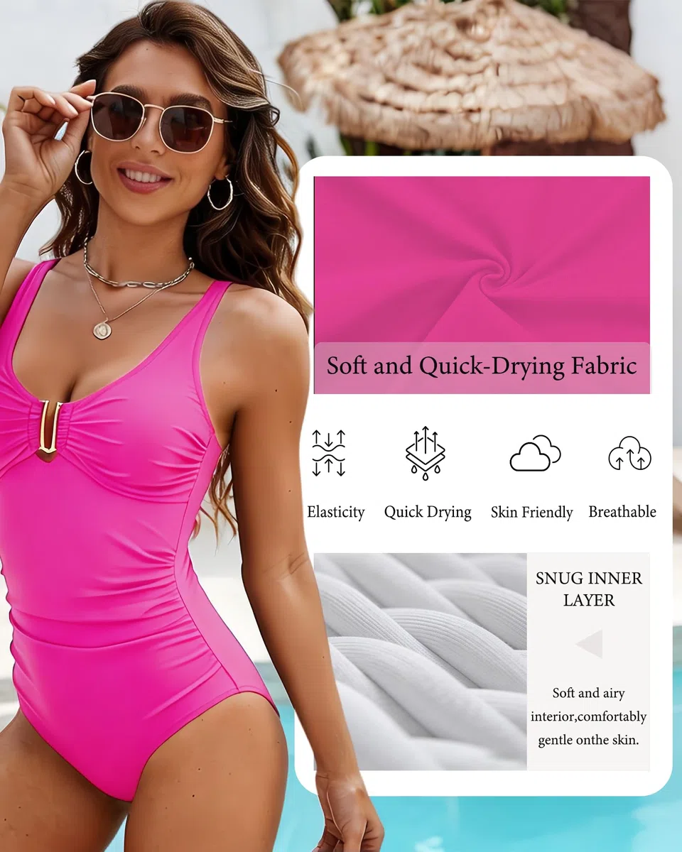 Costume da Bagno Intero Donna Scollo a V Curvy Costumi Elegante Pancia Ruched Push up Beachwear Monokini Controllo della Pancia Vintage Sexy Vita Alta Swimsuit Slim Un Pezzo Spiaggia Swimwear