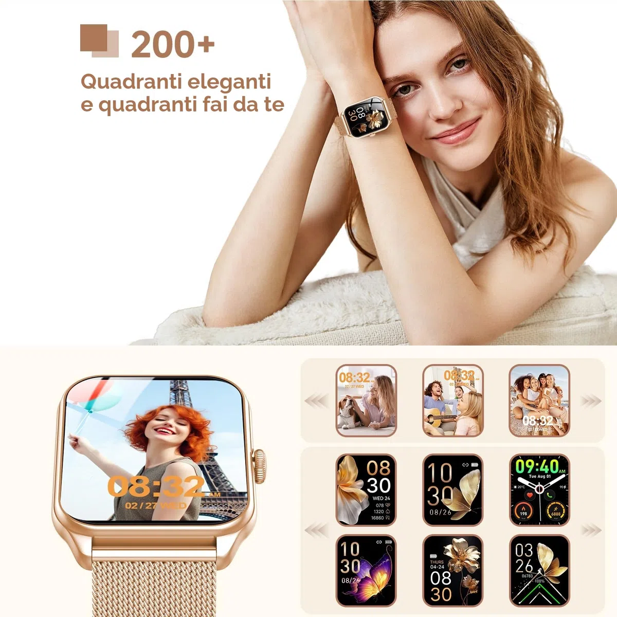 Smartwatch Donna, 1,83" HD Orologio Smartwatch Donna con Chiamate Bluetooth, 120+ Modalità Sport, Monitoraggio Salute 24/7, Impermeabile IP68, Fitness Tracker Compatibile con Android e iOS, Oro rosa
