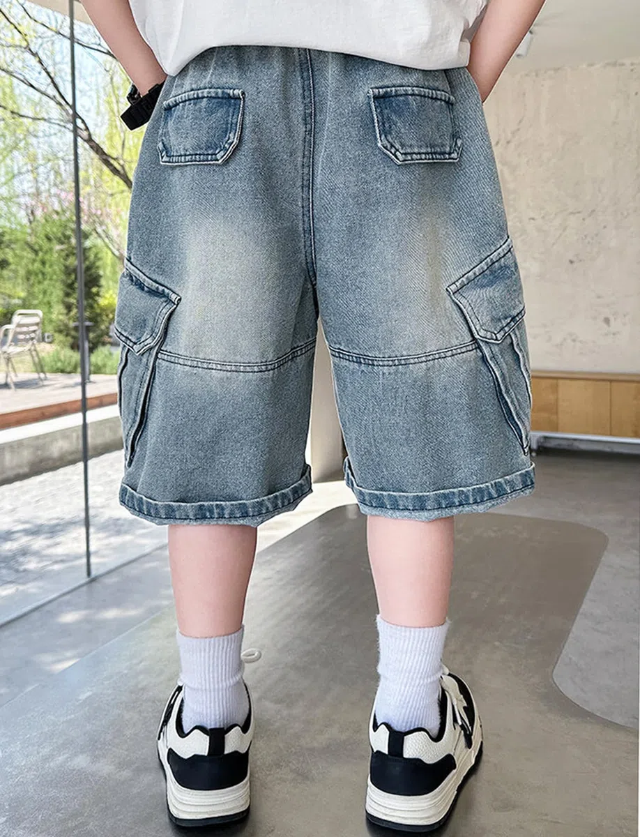 SEAUR Bermuda Baggy Bambino Pantaloncini Jeans Ragazzo Gamba Larga Jean Shorts a Vita Elasticizzata con Tasche Pantaloni Corti Estivi 5-15 Anni