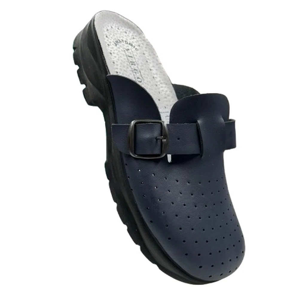 Zoccoli da Uomo in Pelle con Suola Anatomica – Ciabatte Sanitarie Confortevoli con Fibbia Regolabile, Traspiranti, per Ospedali, Cucina o Uso Quotidiano – Made in Italy